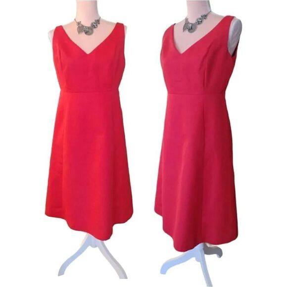 J. Crew Matte Red Fit And Flare V Neck Midi Cocktail Dress Size 8 - Picture 7 of 16